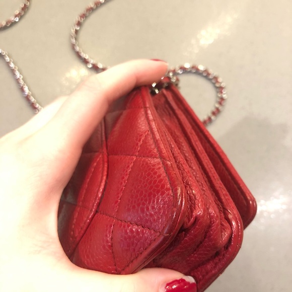 Chanel Classic Wallet On Chain Red Caviar Leather with Silver Hardware WOC - Picture 5 of 16